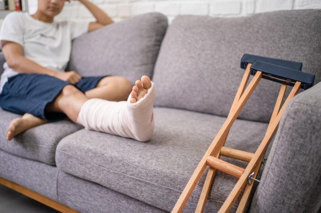 A person with a cast on their leg.