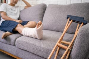 A person with a cast on their leg.