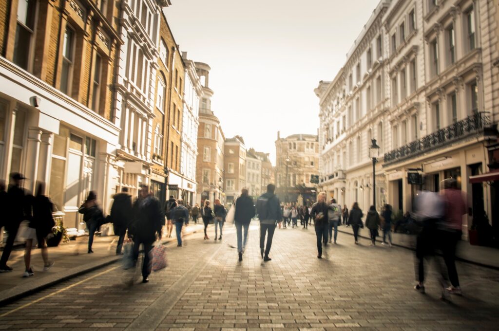 A busy high street.